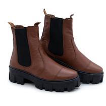 Bota Coturno Feminino Couro Cano Médio Elástico Moda Moderno