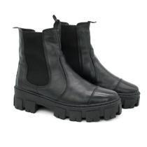 Bota Coturno Feminino Couro Cano Médio Elástico Moda Moderno Bota Coturno Feminino Couro Cano Médio Elástico Moda Moderno