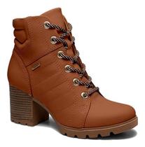 Bota Coturno Feminino Couro Conforto Salto Alto Grosso Sola Tratorada Moda Casual Dakota G4564