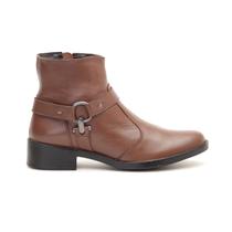 Bota Coturno Feminino Couro Legítimo Moderno Cano Curto Marrom Escuro