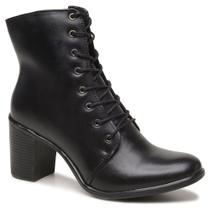 Bota Coturno Feminino Couro Salto Bloco Zíper Conforto Cor:PretoTamanho:34