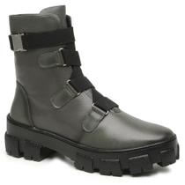 Bota Coturno Feminino Couro Tratorado Tiras Fivela Engate Cor:VerdeTamanho:39