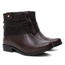 Bota Coturno Feminino de Couro e Solado de Borracha Zíper Lateral Cano Curto Café de Manta