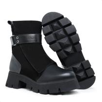 Bota Coturno Feminino Dorf modelo Pulse Tratorado e Couro Preto