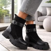 Bota Coturno Feminino Dorf modelo Pulse Tratorado e Couro Preto Bota Coturno Feminino Dorf modelo Pulse Tratorado e Couro Preto