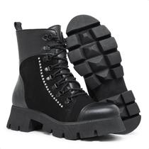 Bota Coturno Feminino Dorf modelo Razor Tratorado e Couro Preto