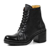 Bota Coturno Feminino Elegante Zíper e Cadarço Detalhe Brilho Confortável Salto Grosso