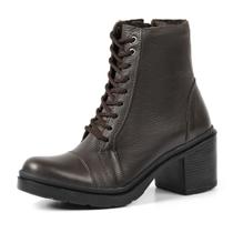 Bota Coturno Feminino Elegante Zíper e Cadarço Detalhe Brilho Confortável Salto Grosso