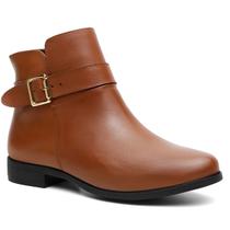 Bota Coturno Feminino em Couro Cano Curto Salto Baixo Confortável
