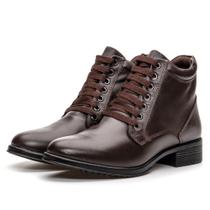 Bota Coturno Feminino Em Couro Cano Medio Fechamento Cadarço Solado Borracha Inverno Frio Tamanho:34Cor:MarromGênero:F