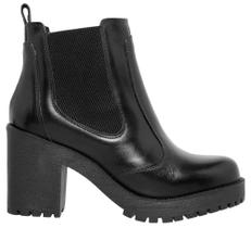 Bota Coturno Feminino em Couro Legitimo, Solado de Borracha Tratorada e Elásticos Laterais