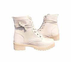 Bota Coturno Feminino Lhao off white blogueira cano curto outono inverno 2024