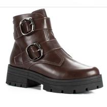 Bota Coturno Feminino Mississipi Preto Fivelas Solado Tratorado Design Moderno