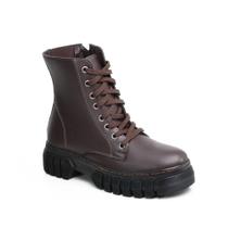 Bota Coturno Feminino Moda Cadarço Zíper Estilo Blogueira Confortável Sola Tratorada