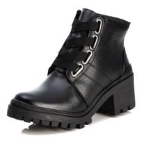 Bota Coturno Feminino Modelo Casual Calce Fácil Com Elástico e Zíper Tendencia com Cadarço