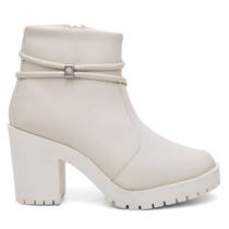 Bota Coturno Feminino Off White Com Salto Quadrado