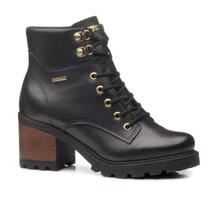 Bota Coturno Feminino Pegada Couro Cano Curto Salto Grosso