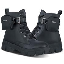 Bota Coturno Feminino Preto Cano Médio Tratorada Bag Bolsinha Lateral Bota Coturno Feminino Preto Cano Médio Tratorada Bag Bolsinha Lateral