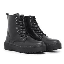 Bota coturno feminino preto sola tratorada blogueira