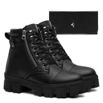 Bota Coturno Feminino Preto Tratorada Zíper Lateral + Carteira