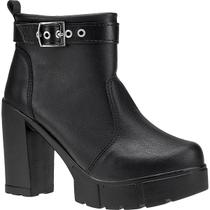 Bota Coturno Feminino Salto Alto Grosso Tratorada Fivela