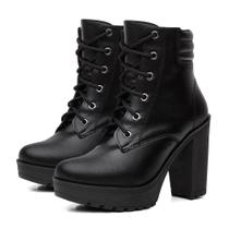 Bota Coturno Feminino Salto Alto Plataforma Tratorada Preto