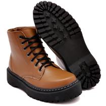 Bota Coturno Feminino Sola Tratorada Cano Baixo Moderno com Cadarço Caramelo Bota Coturno Feminino Sola Tratorada Cano Baixo Moderno com Cadarço Caramelo