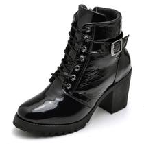 Bota Coturno Feminino Top Franca Shoes Motociclista Verniz Preto