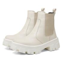 Bota Coturno Feminino Tratorada Chelsea Macia Confortável Off White