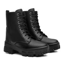 Bota Coturno Feminino Tratorada Preto Estilosa Blogueira Moda