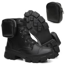 Bota Coturno Feminino Tratorada Tendência Blogueiras Bolsos