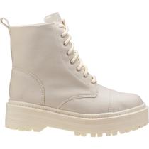 Bota Coturno Feminino Tratorado Bota Blogueira Salto Baixo Bico Redondo Off White LiaMalia