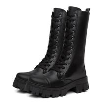 Bota Coturno Feminino Tratorado Cano Longo Alto Blogueira Militar Bota Coturno Feminino Tratorado Cano Longo Alto Blogueira Militar