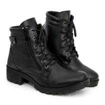 Bota Coturno Feminino Tratorado Casual Preto Cano Curto Zíper Lateral Salto Baixo Confortável Moda