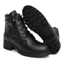 Bota Coturno Feminino Tratorado Preto Casual Zíper Lateral Confort Flex