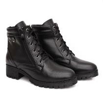 Bota Coturno Feminino Tratorado Preto Casual Zíper Lateral Confort Flex
