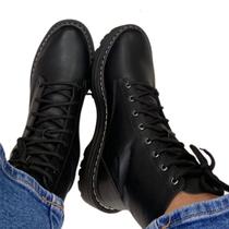 Bota Coturno Feminino Tratorado Preto Leve Confortável Bota Coturno Feminino Tratorado Preto Leve Confortável