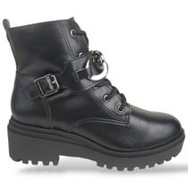Bota Coturno Feminino Via Marte Preto Tratorado Com Fivela
