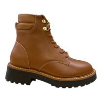 Bota Coturno Feminino Vizzano Casual Tratorado Amarração 3103.101 Caramelo