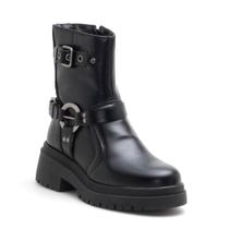 Bota Coturno Feminino Zíper Fivela Rebites Moda Elegante Confortável Salto Baixo