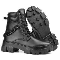 Bota Coturno FG Couro Militar Feminino Cano Médio Preta