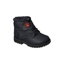 Bota Coturno Infantil Masculina Ortopé Baby Boot Couro com Lã Preta e Vermelha