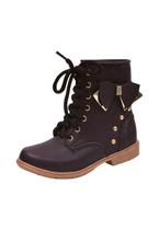 Bota Coturno Infantil Menina Cadarço e Laço Strass Preto