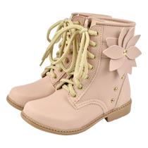 Bota Coturno Infantil Menina Flor e Cadarço Nude