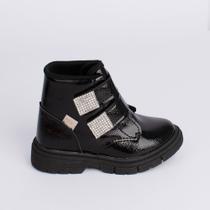 Bota Coturno Infantil Menina Kidy Fashion Strass Baby Preto Estilosa Confortável Moderna Bota Coturno Infantil Menina Kidy Fashion Strass Baby Preto Estilosa Confortável Moderna