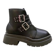 Bota Coturno Infantil Menina Molekinha Casual Tratorado Fivela 2182.114 Preto