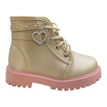 Bota Coturno Infantil Menina Molekinha Coração 2126.526 Bege Bota Coturno Infantil Menina Molekinha Coração 2126.526 Bege