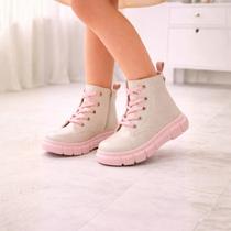 Bota Coturno Infantil Worldcolors Off White Rosa Feminina