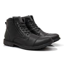 Bota Coturno Masculina Cadarço Zíper Bico Redondo Conforto Bota Coturno Masculina Cadarço Zíper Bico Redondo Conforto