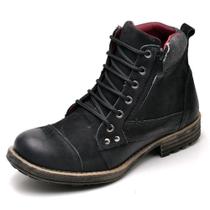 Bota Coturno Masculina Couro Cadarço e Ziper Lateral Solado PVC